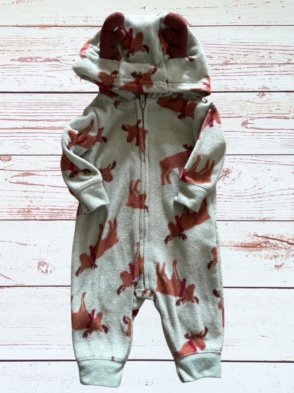 Just One You 3 Month Baby Boy Green Moose Footless Sleeper